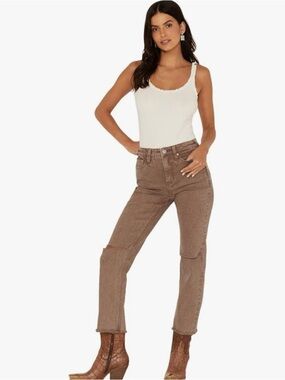 Cleo + Wolf Women's High Rise Ankle Straight Jeans Taupe